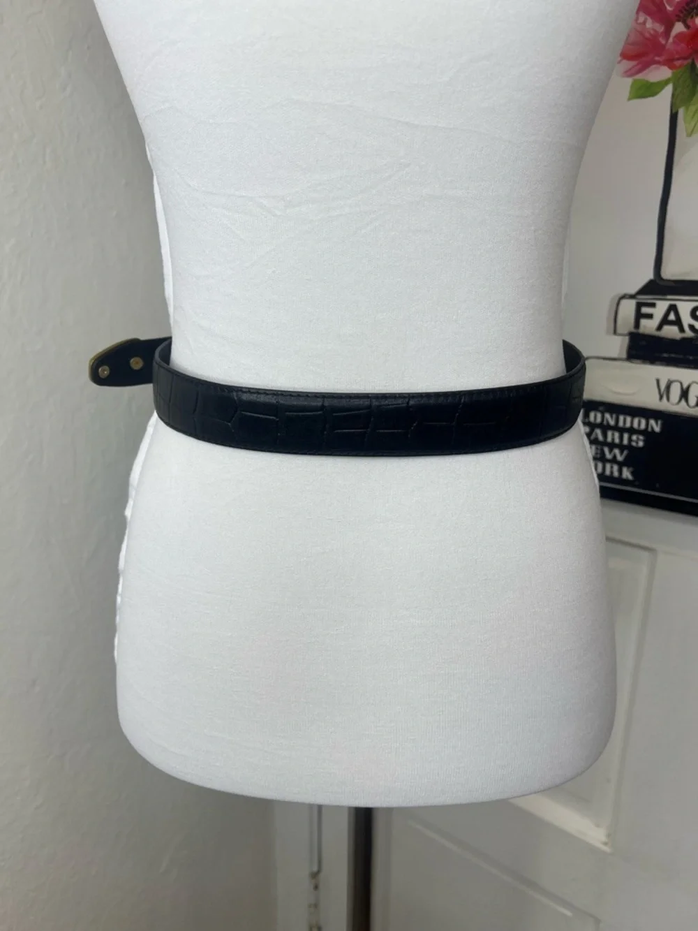 Cebine Vintage Black Embossed Leather Belt Size RTM